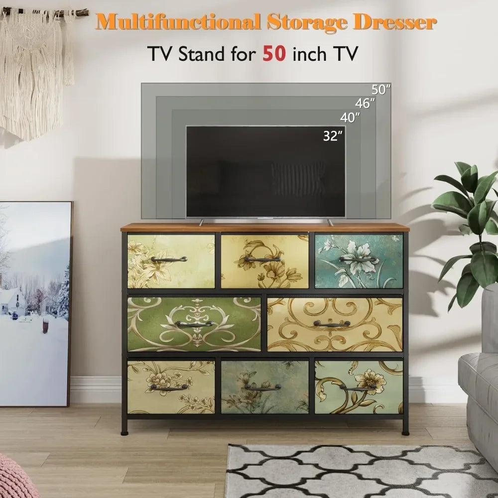 Vintage 8 Drawer Fabric Dresser Chest for Bedroom Living Room and Nursery
