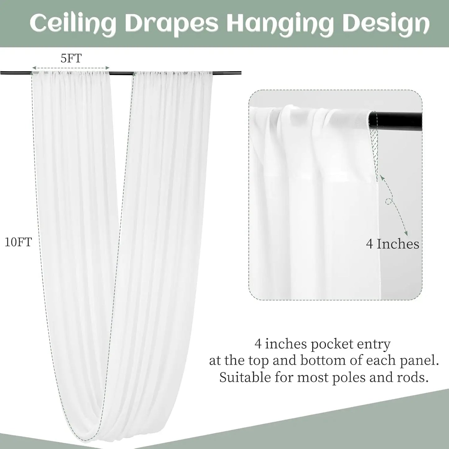 Hign-Concerned White Ceiling Drapes For Weddings 12 Panels
