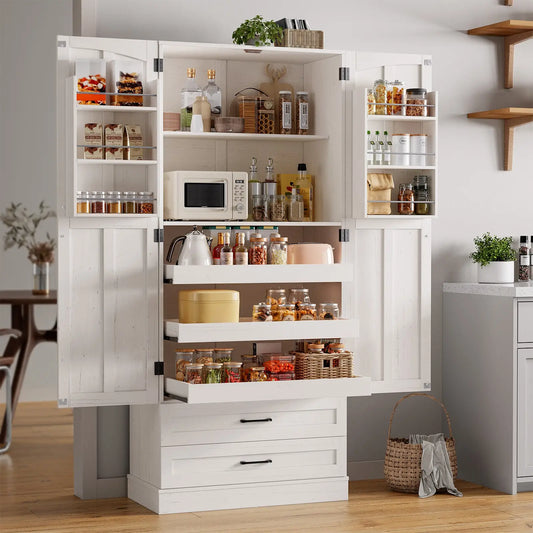 Onbrill Kitchen Pantry Cabinet With Wooden Storage Shelves