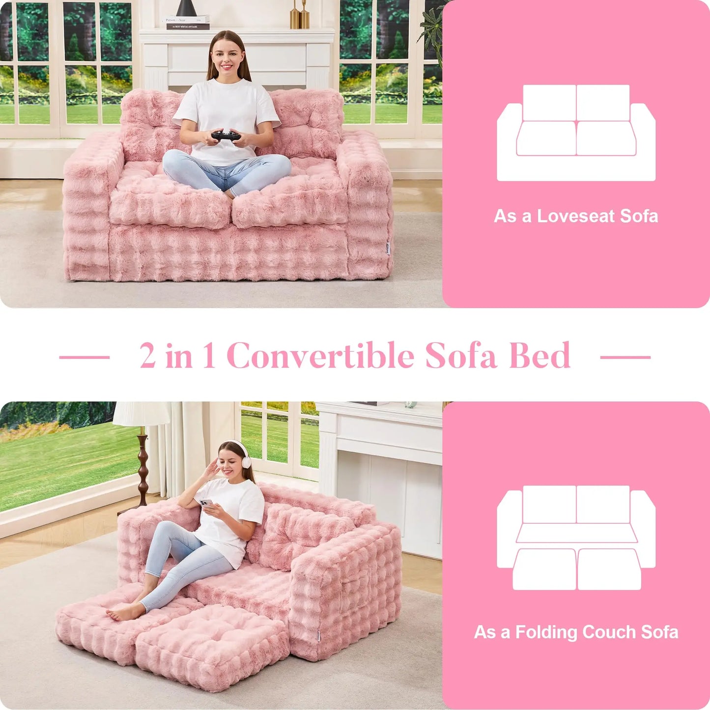 Fluffy Tufted Convertible Cloud Sofa For Living Room