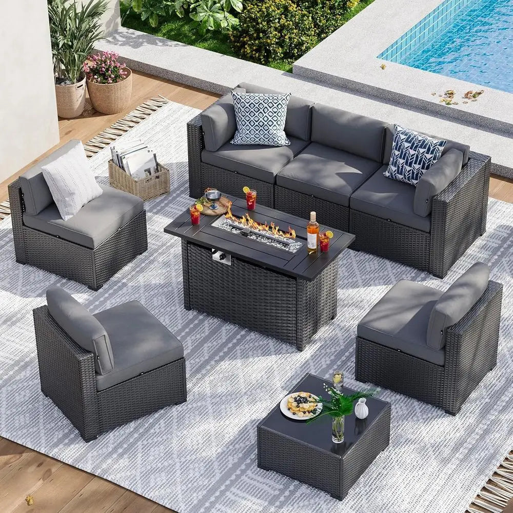 Patio Furniture Set With Fire Pit Table Wicker Sectional