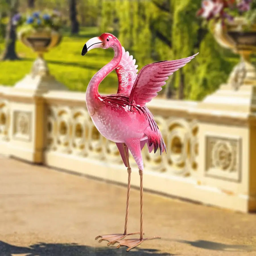 Garden Flamingo Statue Outdoor Metal Bird Sculpture Yard Art