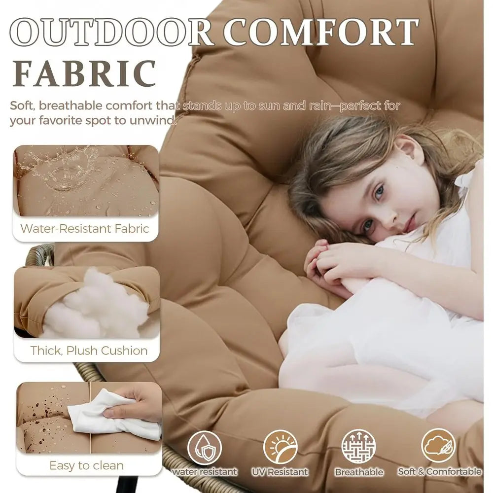 Wicker Egg Rocking Chair Set With Cushions