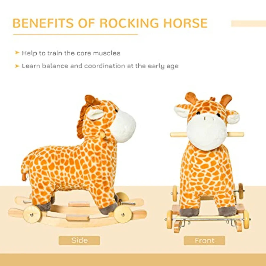 Ride-On Wooden RockingHorse 2-In-1 With Sound Kids