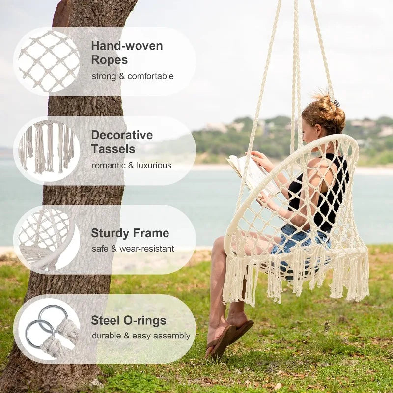 High-concerned Outdoor Hammock-Swing Chair With Pocket Macrame-Cotton Rope-Dyed Deluxe