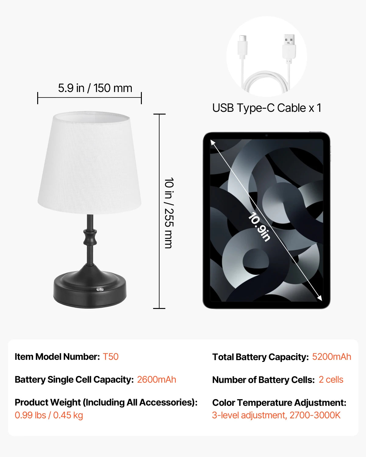 SucceBuy Cordless Desk Lamp With Rechargeable Battery