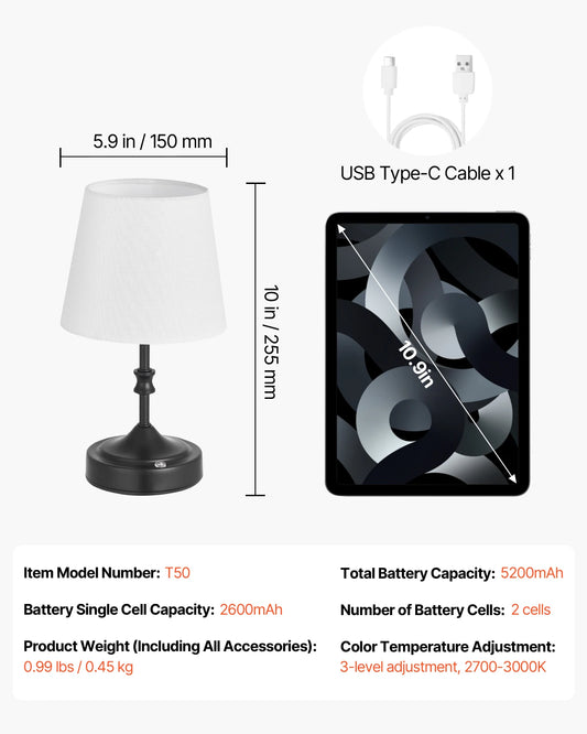 SucceBuy Cordless Desk Lamp With Rechargeable Battery