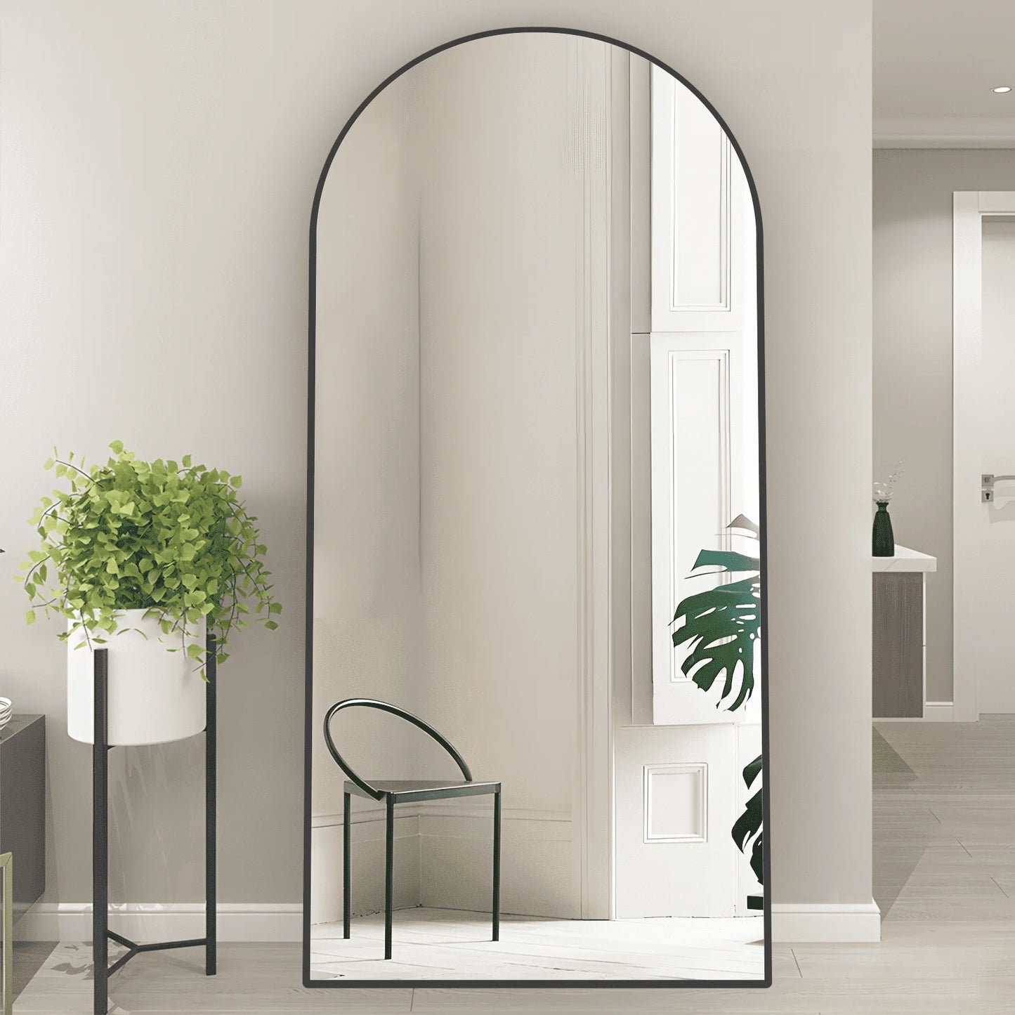 Arched Full Length Black Floor Mirror 65x24 Inch Stylish Body Mirror