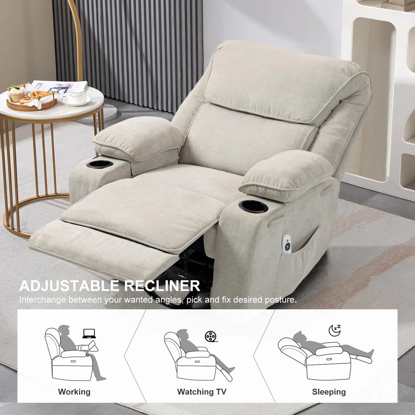 XIAOLANG Rocker Recliner Massage And Heated With Cup Holders