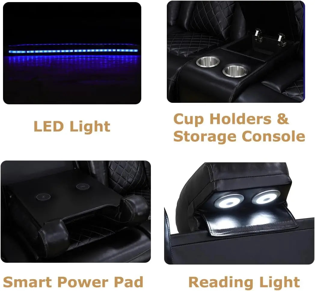 XMSJ Power Recliner Sofa Set Modern Leather Sectional LED