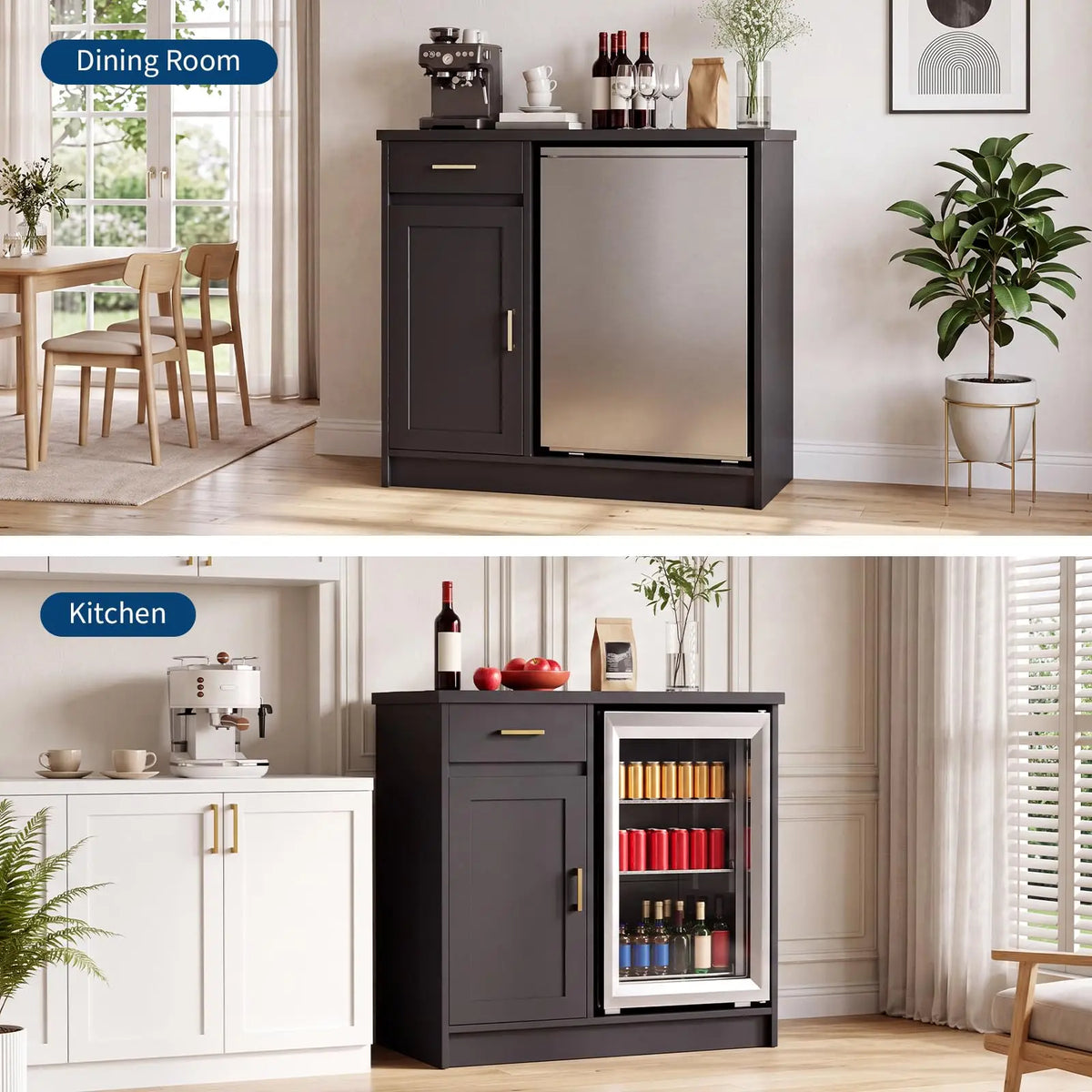 HiMISS Farmhouse Wine Bar Cabinet With USB Outlets Storage