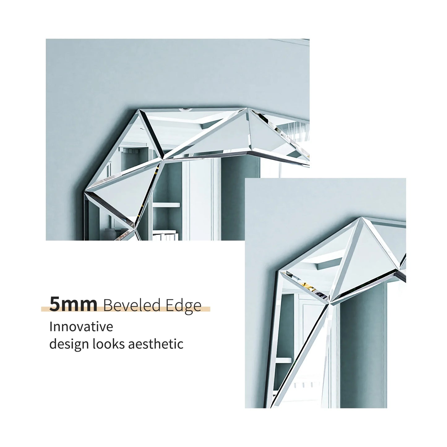 Wisfor Irregular Silver Glass Wall Mirror Beveled Diamond Edge
