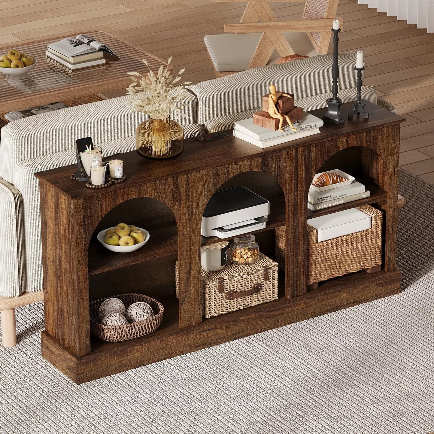 HiMISS Arched TV Stand Console With Power Outlets USB