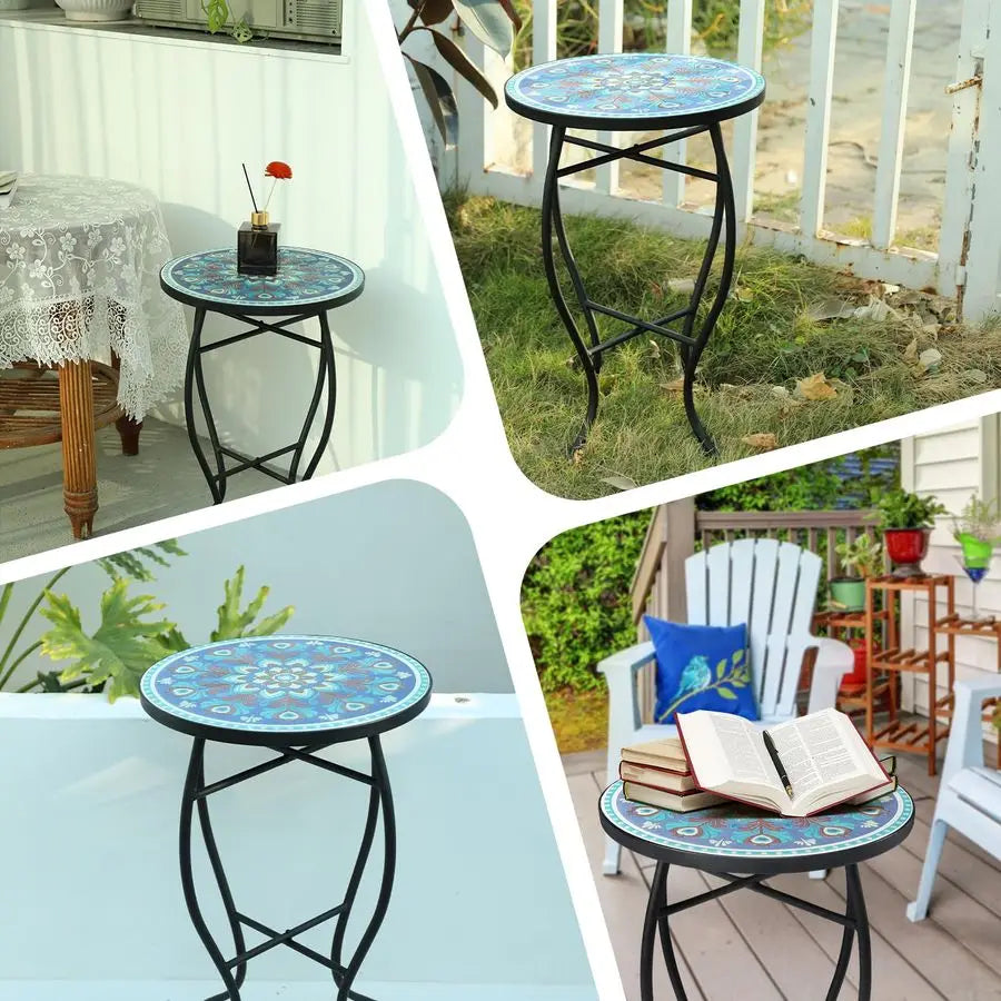 XMSJ Mosaic Outdoor Side Table for Patio and Garden