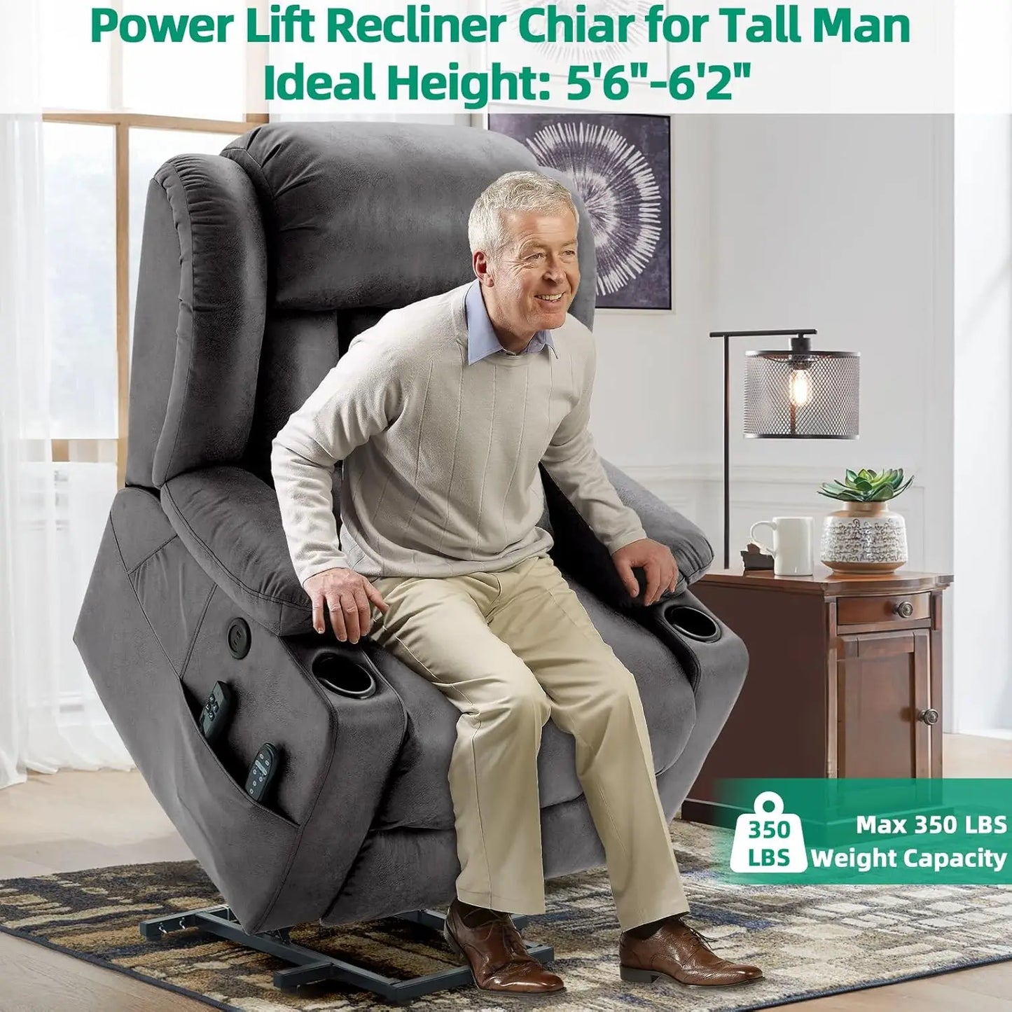 Tall Man Dual Motor Power Lift Recliner Chair With Extended Footrest