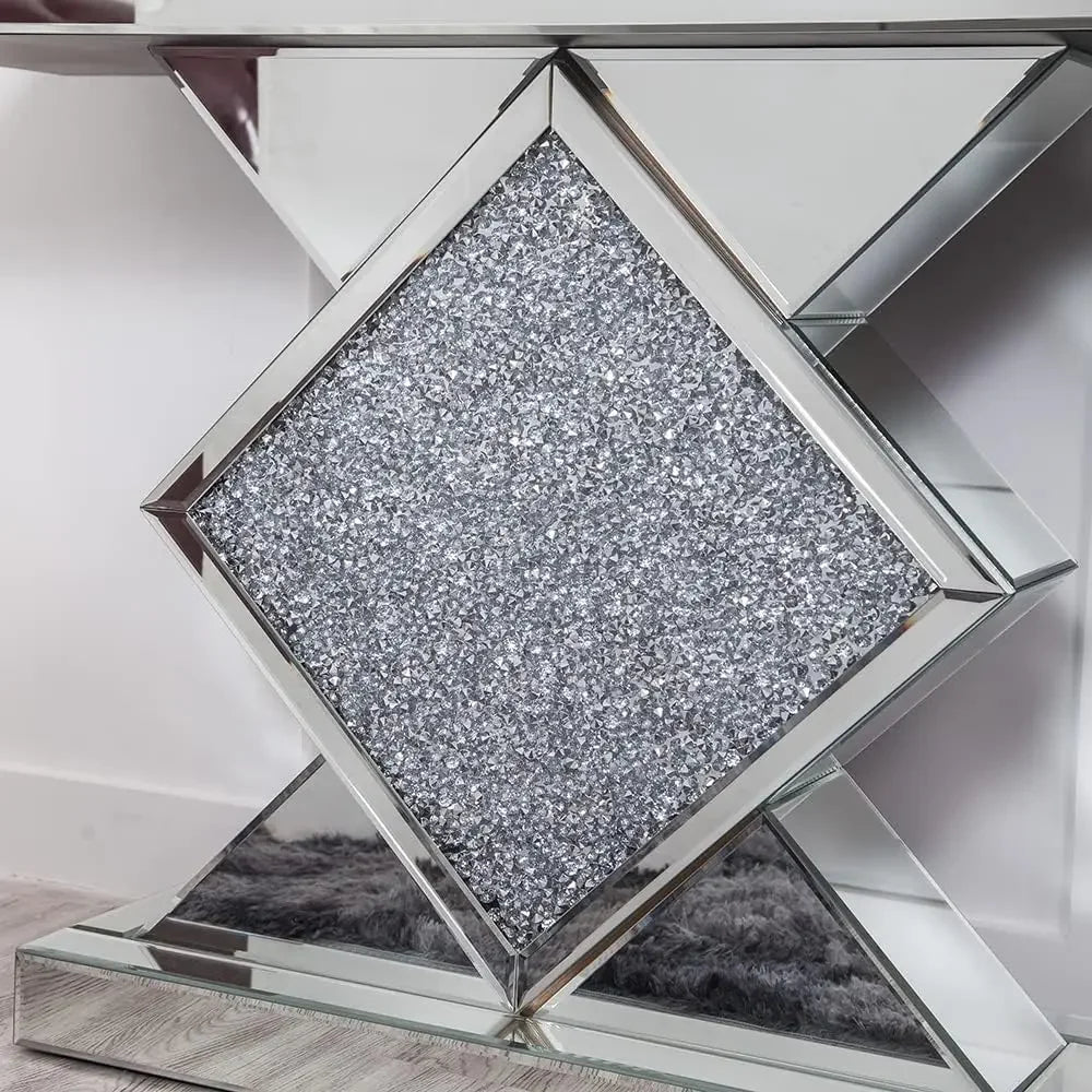 SHYFOY Mirrored Diamond Accent Console Table For Foyer