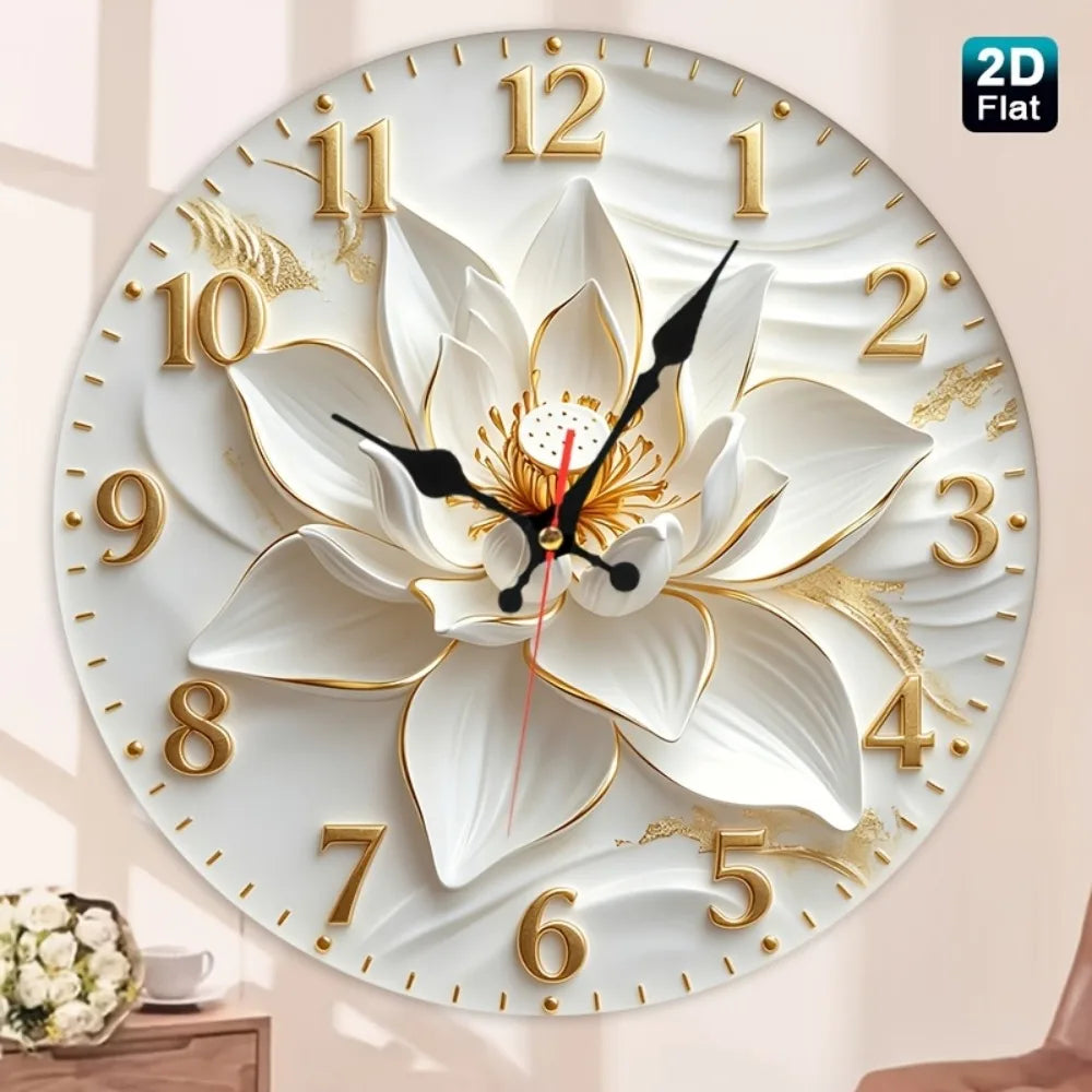 Lotus Flower Wooden Nursery Wall Clock With Relief Art