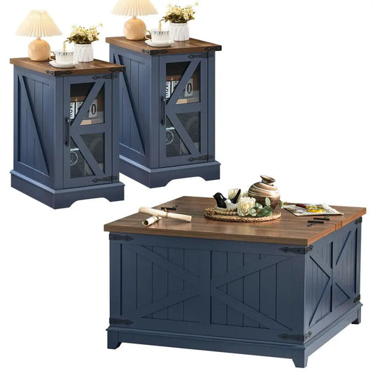 Farmhouse Coffee Table Set of 3 With Hidden Storage