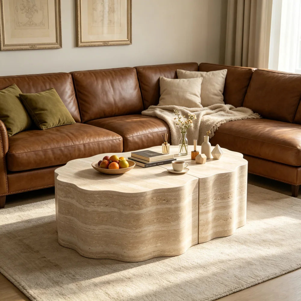Modern Round Wooden Nesting Coffee Tables With Pet Bed