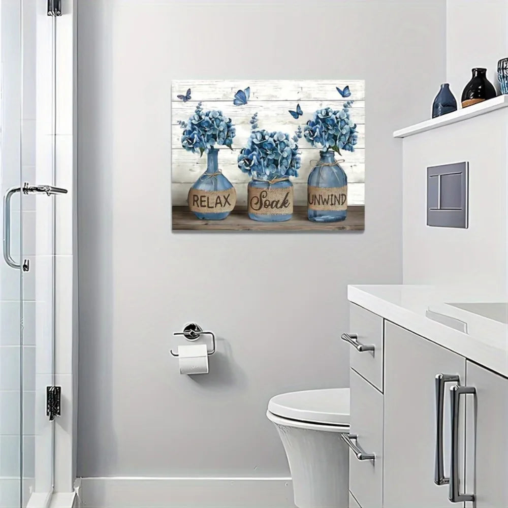 Art Deco Blue Daffodil Canvas Wall Art with Wood Frame for Home Decor