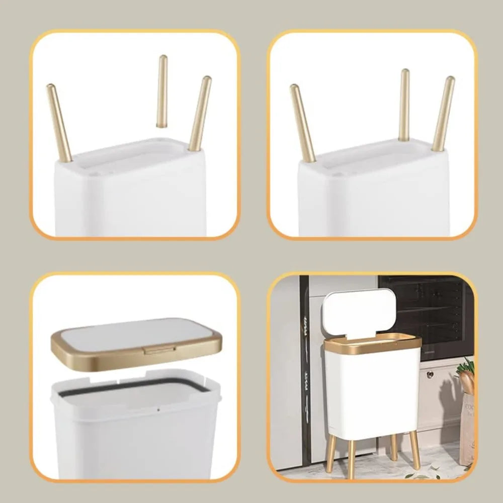 NBVCX Narrow Bathroom Trash Can With Lid Push Button