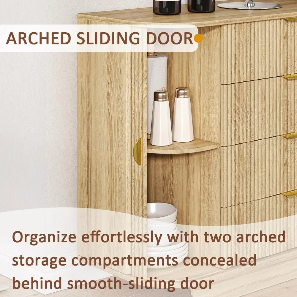 Tambour Dresser Eight-Drawer Chest With Sliding Doors