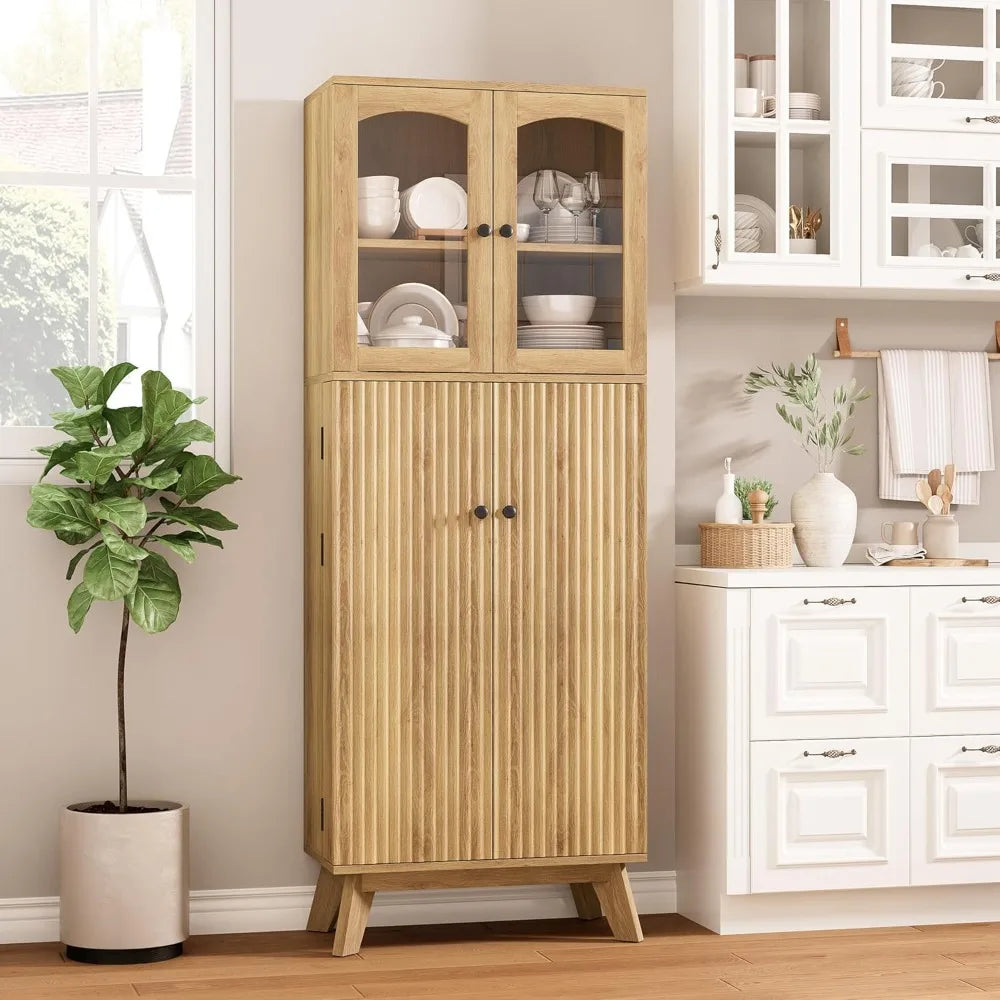 Charge Unit Tall Pantry Cabinet With Glass Doors Shelves