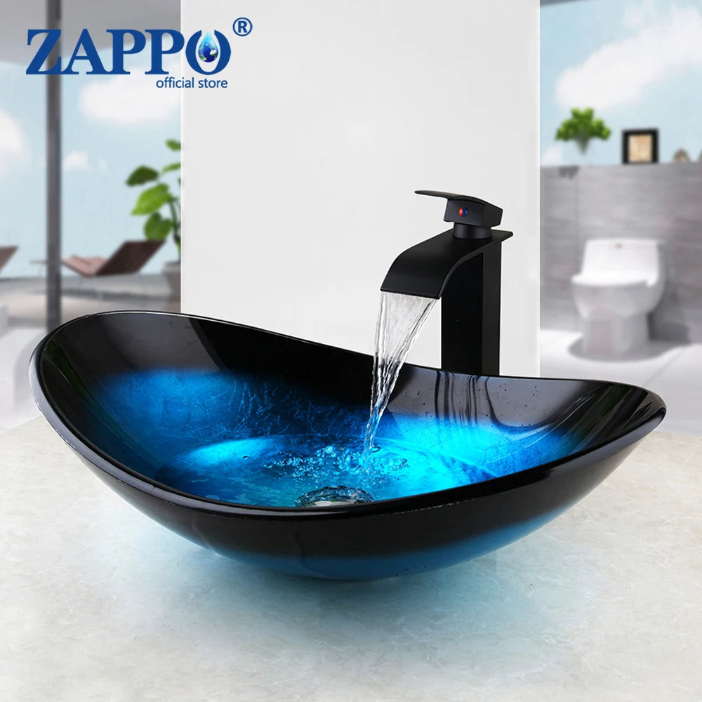 Torayvino Tempered Glass Vessel Sink With Waterfall Faucet