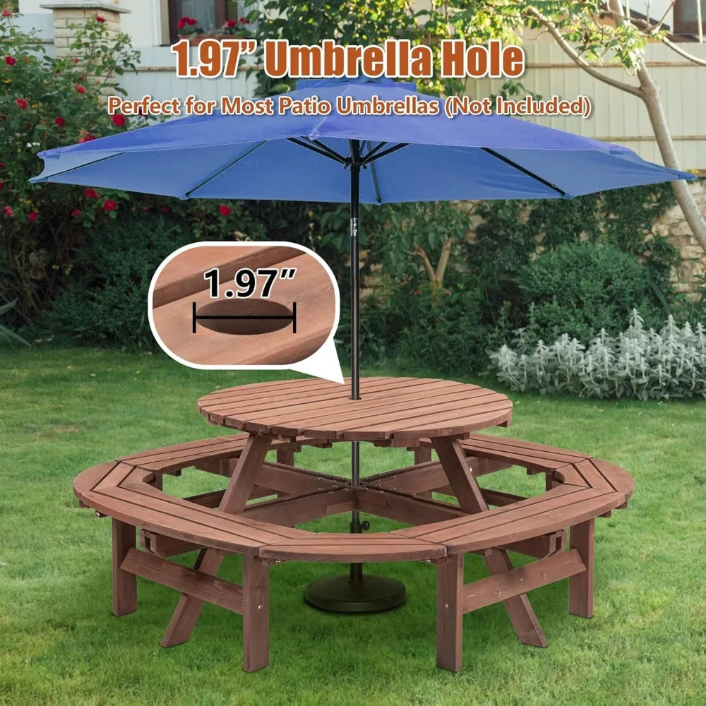DAFIFY Solid Wood Round Picnic Table And Bench Set