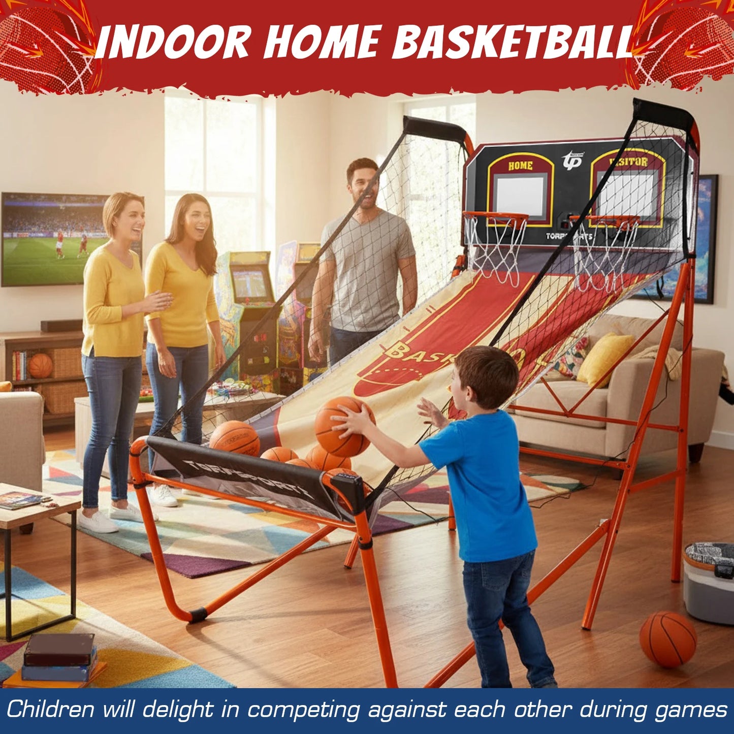 Arcade Cage Basketball Game For Two Players LED Scoring