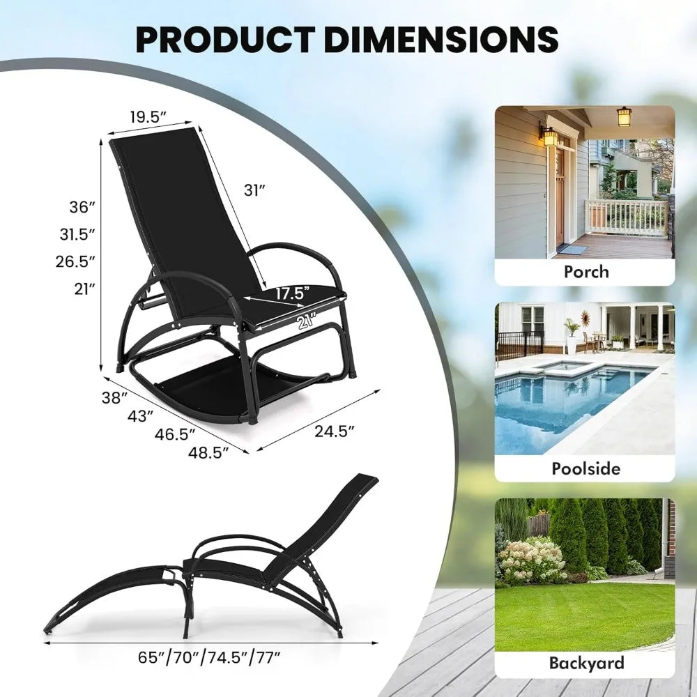 MKDK Convertible Outdoor Rocking Lounge Chair With Armrests