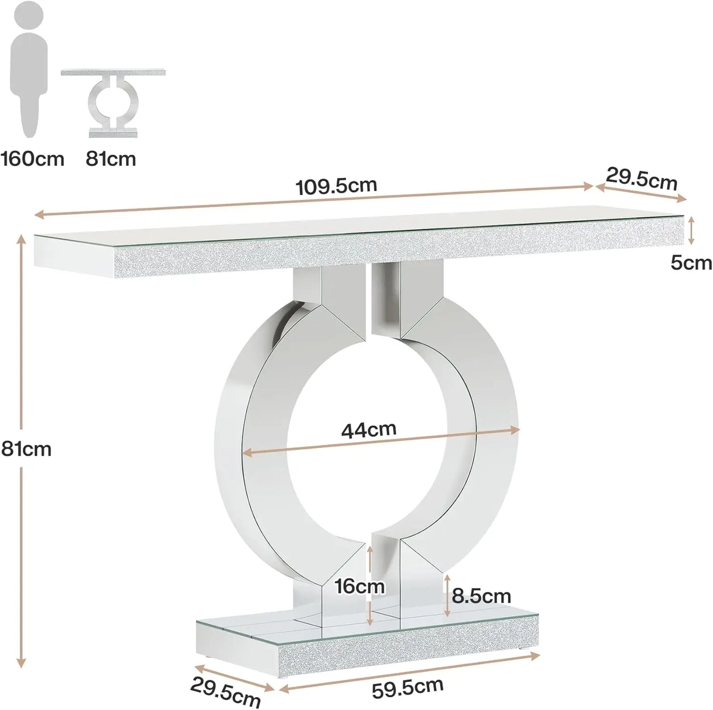 Tribesigns Mirrored Console Table Minimalist Modern Entryway