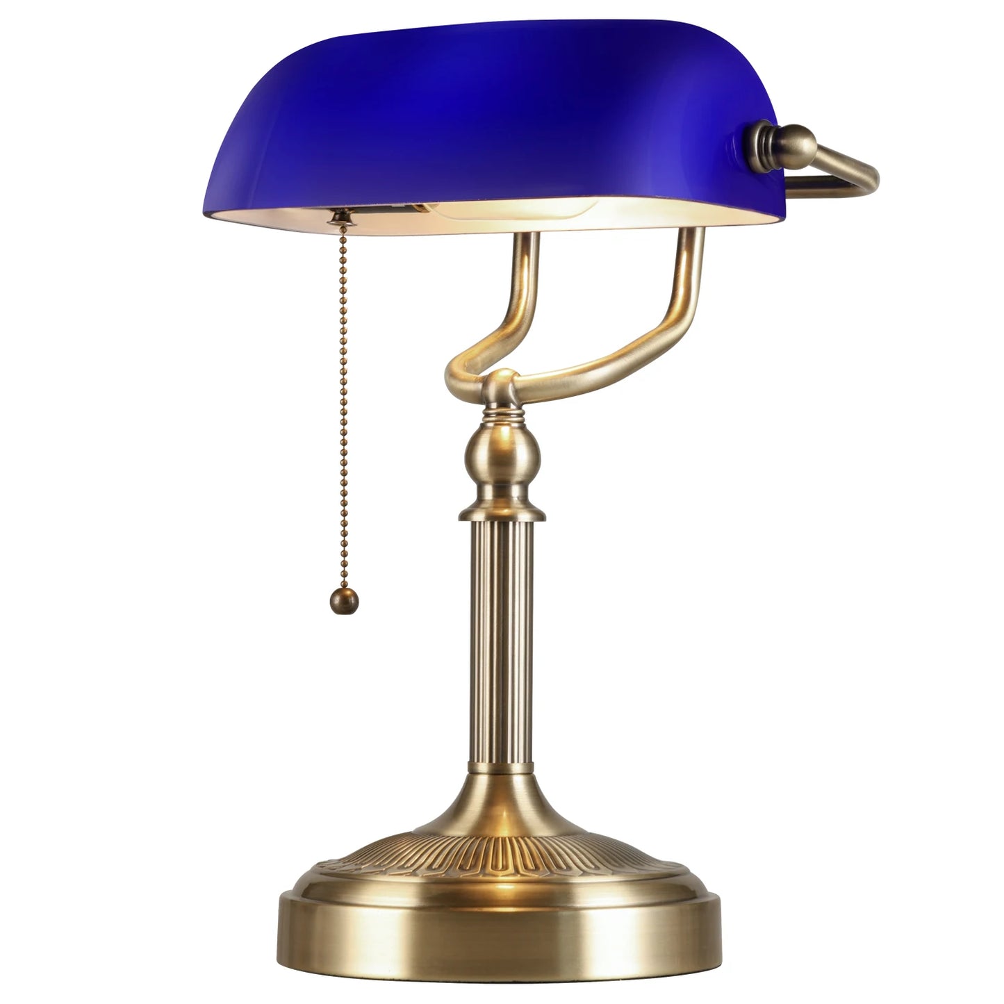 Glass Banker Desk Lamp With Zipper Switch And Base