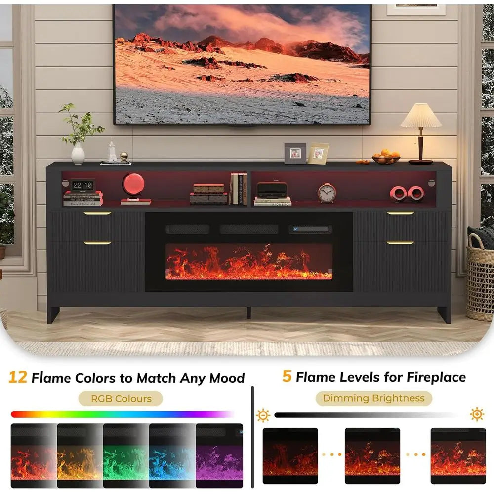 CHENGWEI Modern TV Stand With 36 LED Electric Fireplace Entertainment Center