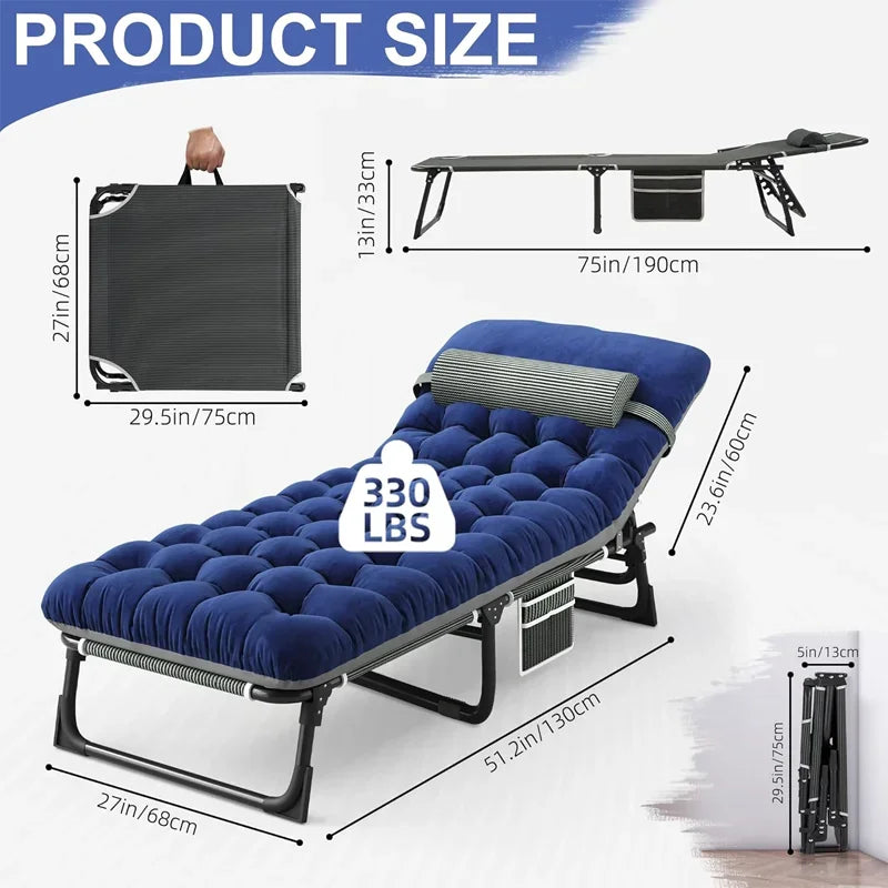 Portable Camping Cot with Mattress 4-Position Folding Bed Supports 330lbs