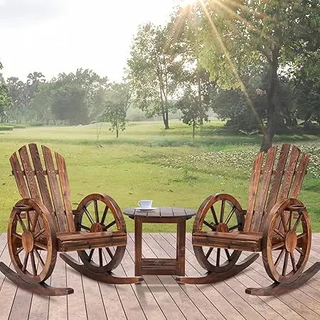 MKDK Outdoor Cedar Rocking Chair Set With Side Table