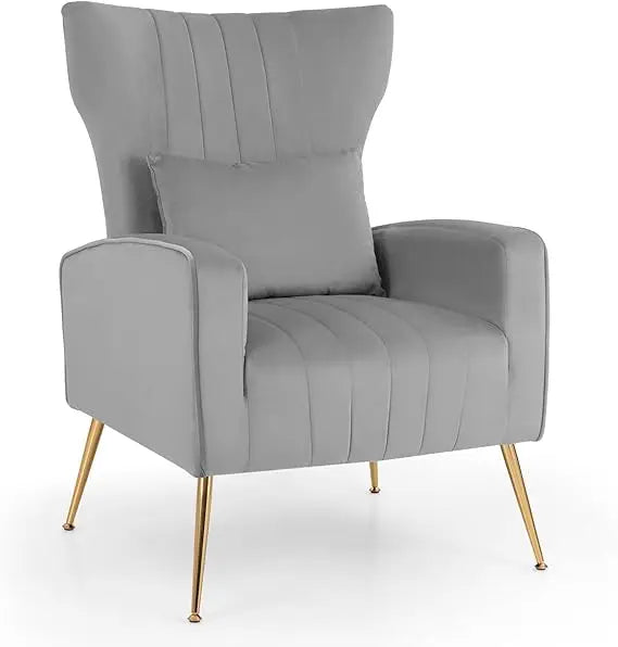 Velvet Accent Chair with Lumbar Pillow Mid Century Modern Wingback Design