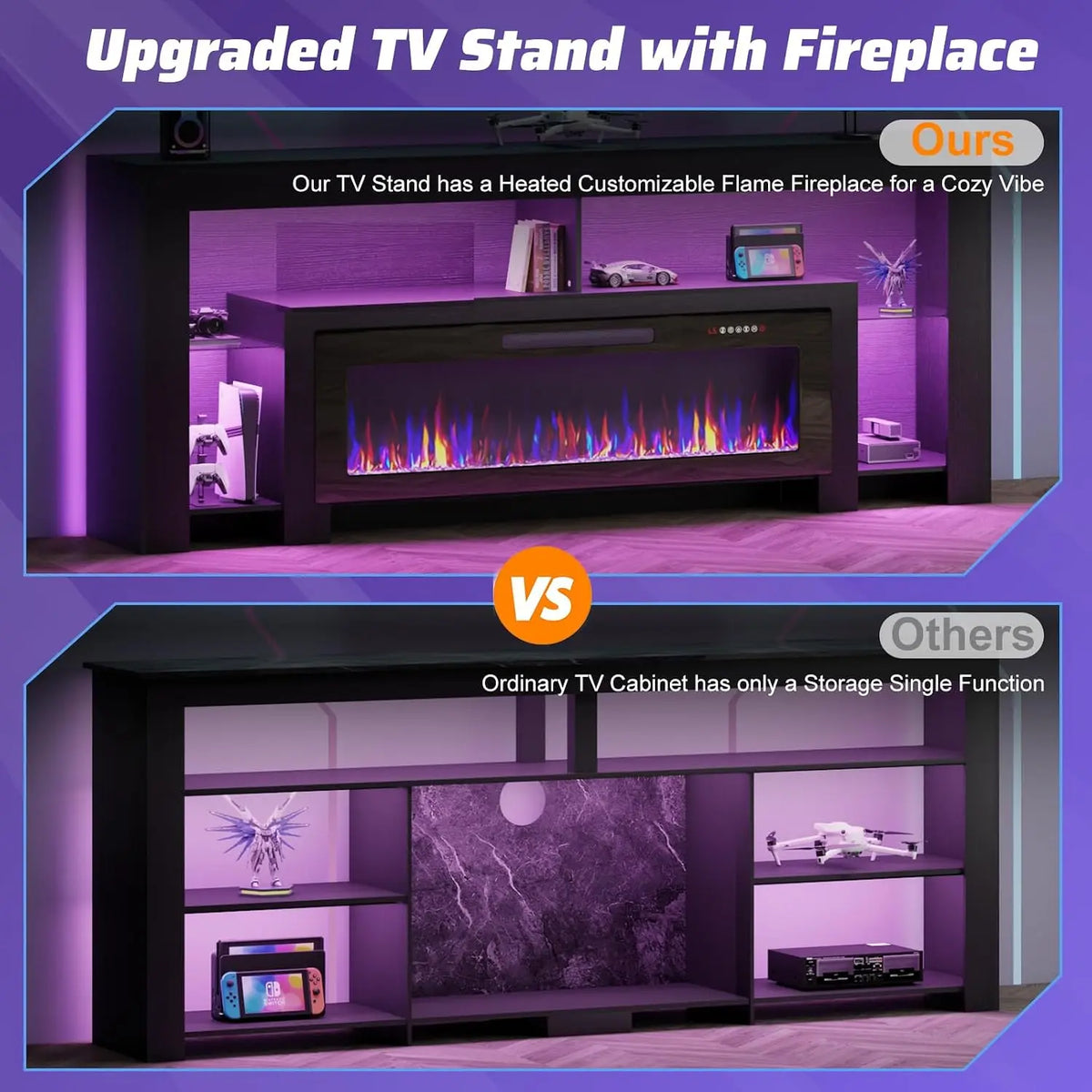 Modern Electric Fireplace TV Stand Entertainment Center