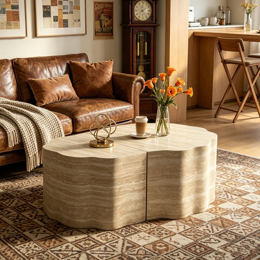 Modern Round Wooden Nesting Coffee Tables With Pet Bed
