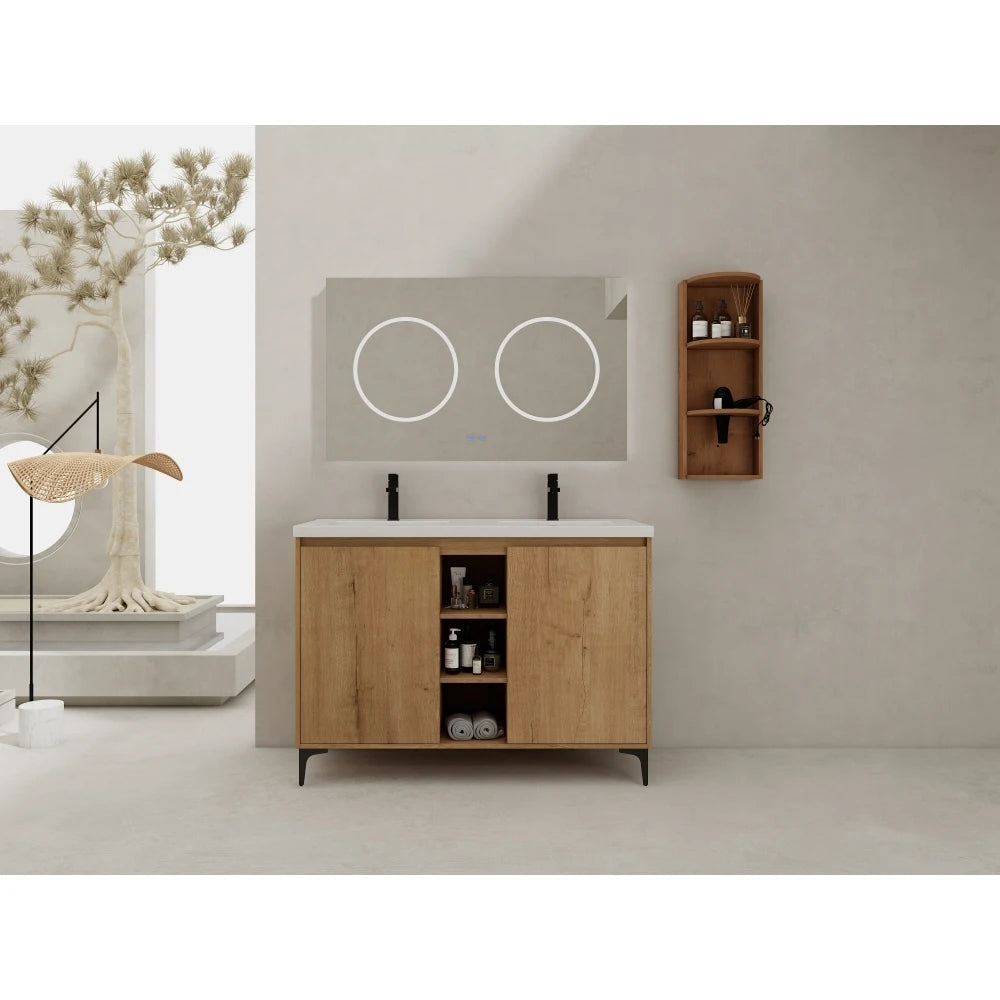 LWO Freestanding Bathroom Vanity With Double Sink And Storage Rack
