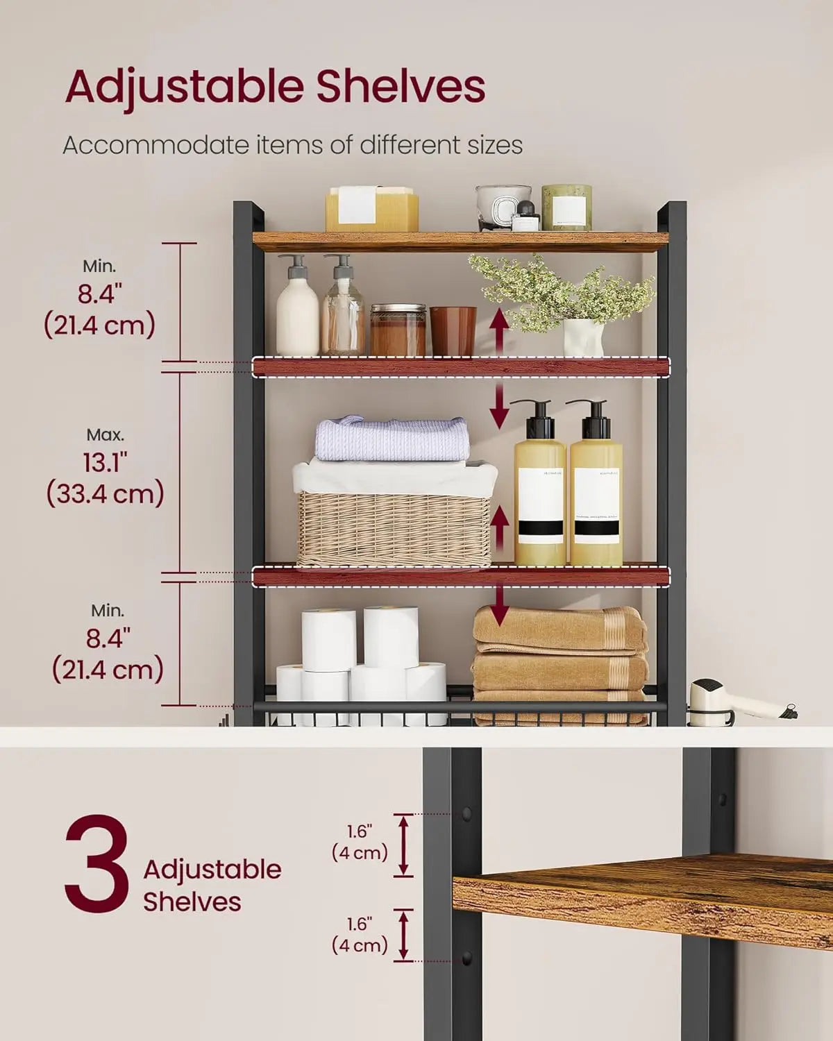 Over Toilet Storage Organizer With Adjustable Shelves