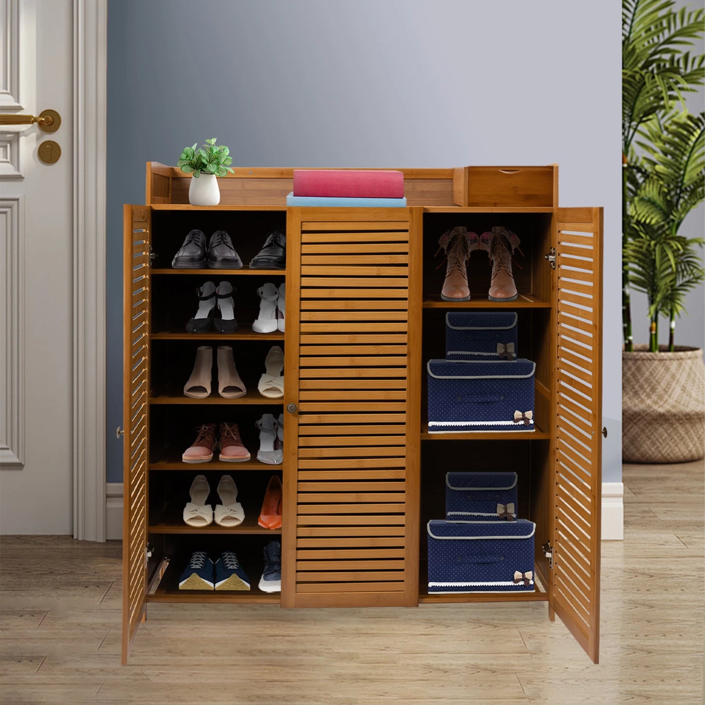 MDF Bamboo Shoe Cabinet With Doors for Hallway Storage