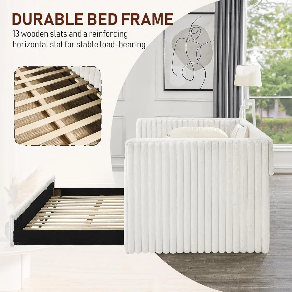 Upholstered Sofa Bed Daybed Frame With Wooden Daybed And Trundle Corduroy