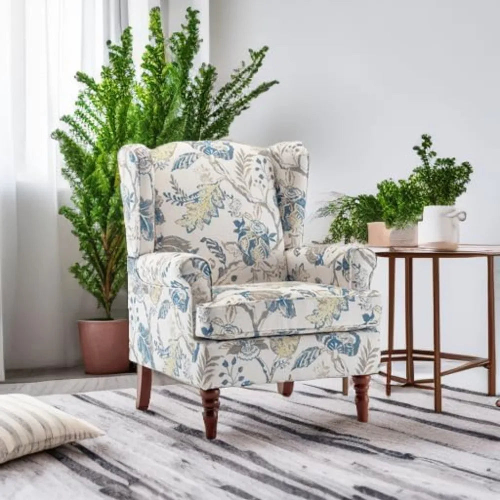 Floral Accent Chair High Back Upholstered Armchair Living Room