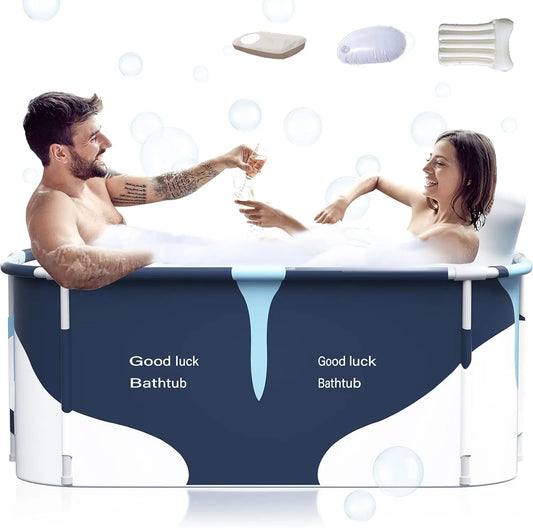 53 Inch Extra Large Portable Foldable Bathtub with Cover for Family Spa
