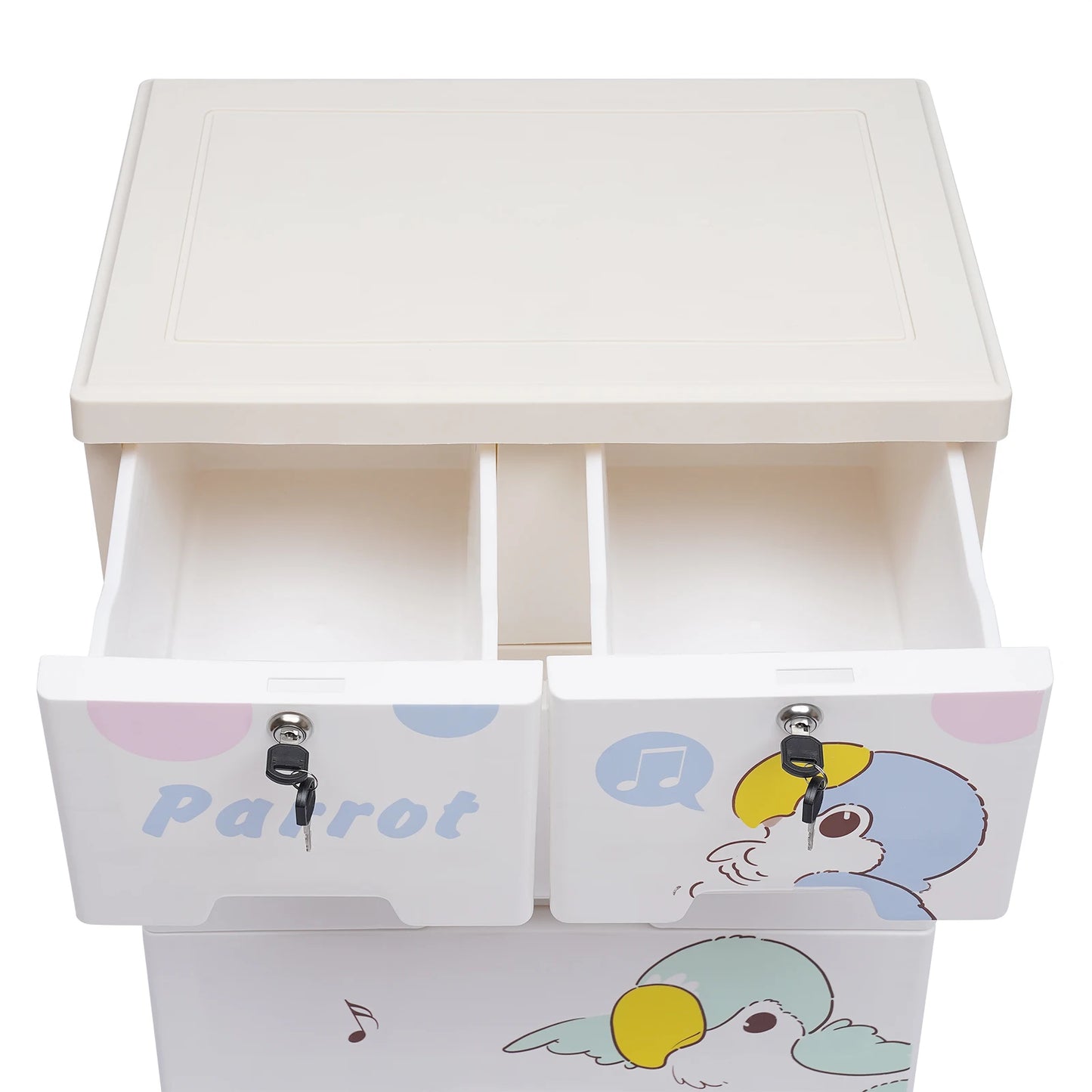 Rolling Parrot Plastic Dresser Storage Cabinet 6 Drawer With Lock