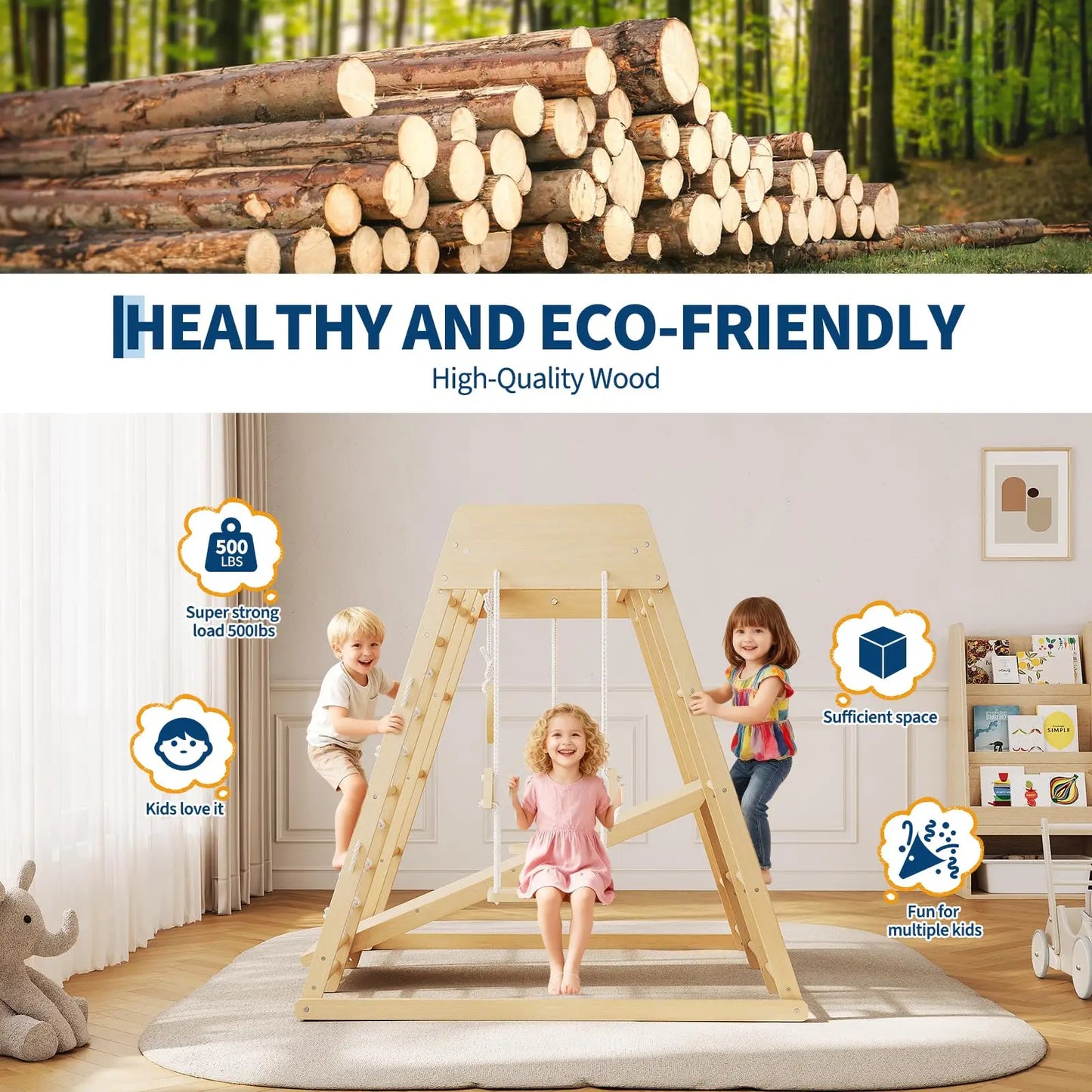 HiMISS 8 In 1 Montessori Wooden Indoor Jungle Gymnasium