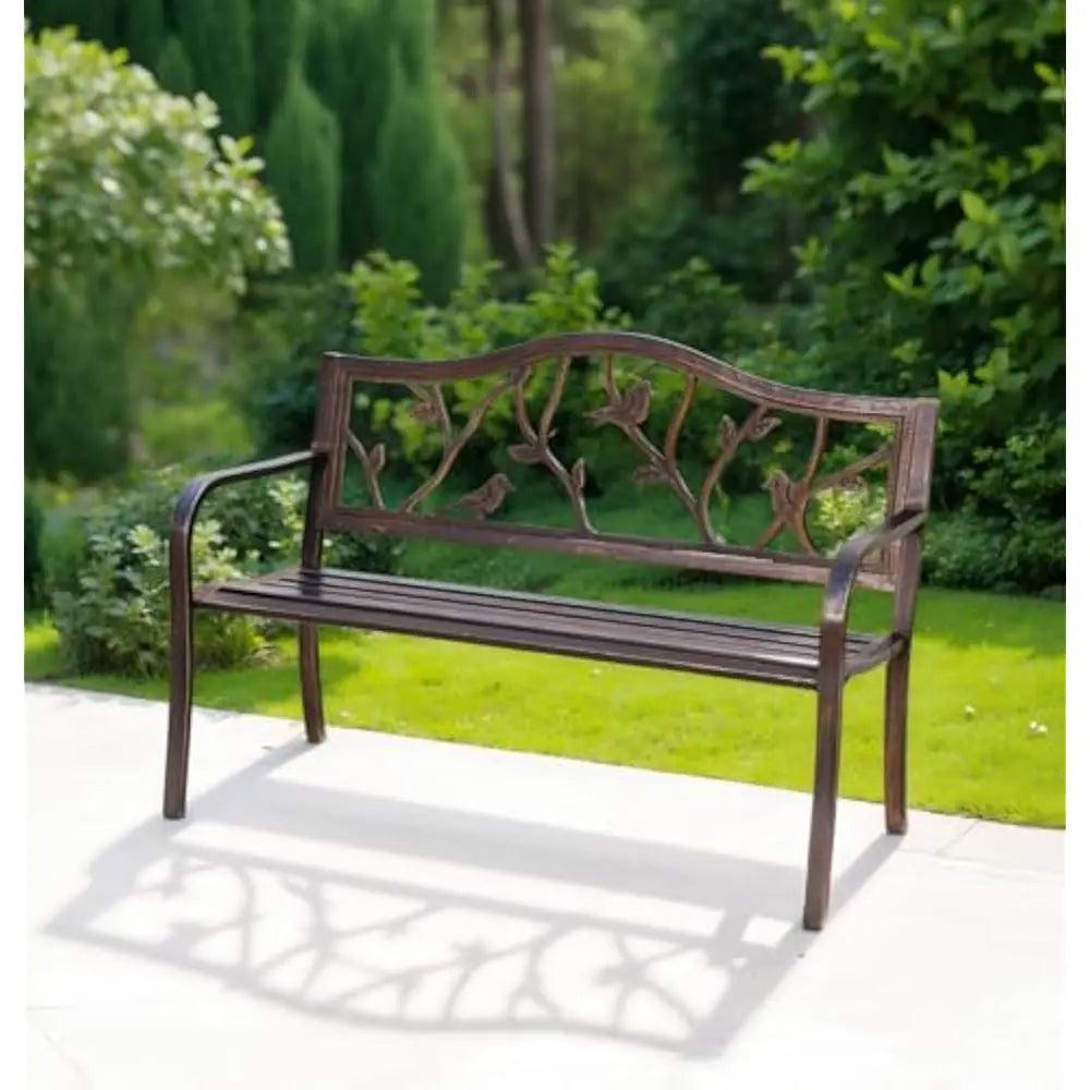 Outdoor Cast Iron Bench With Floral Backrest Arch Legs