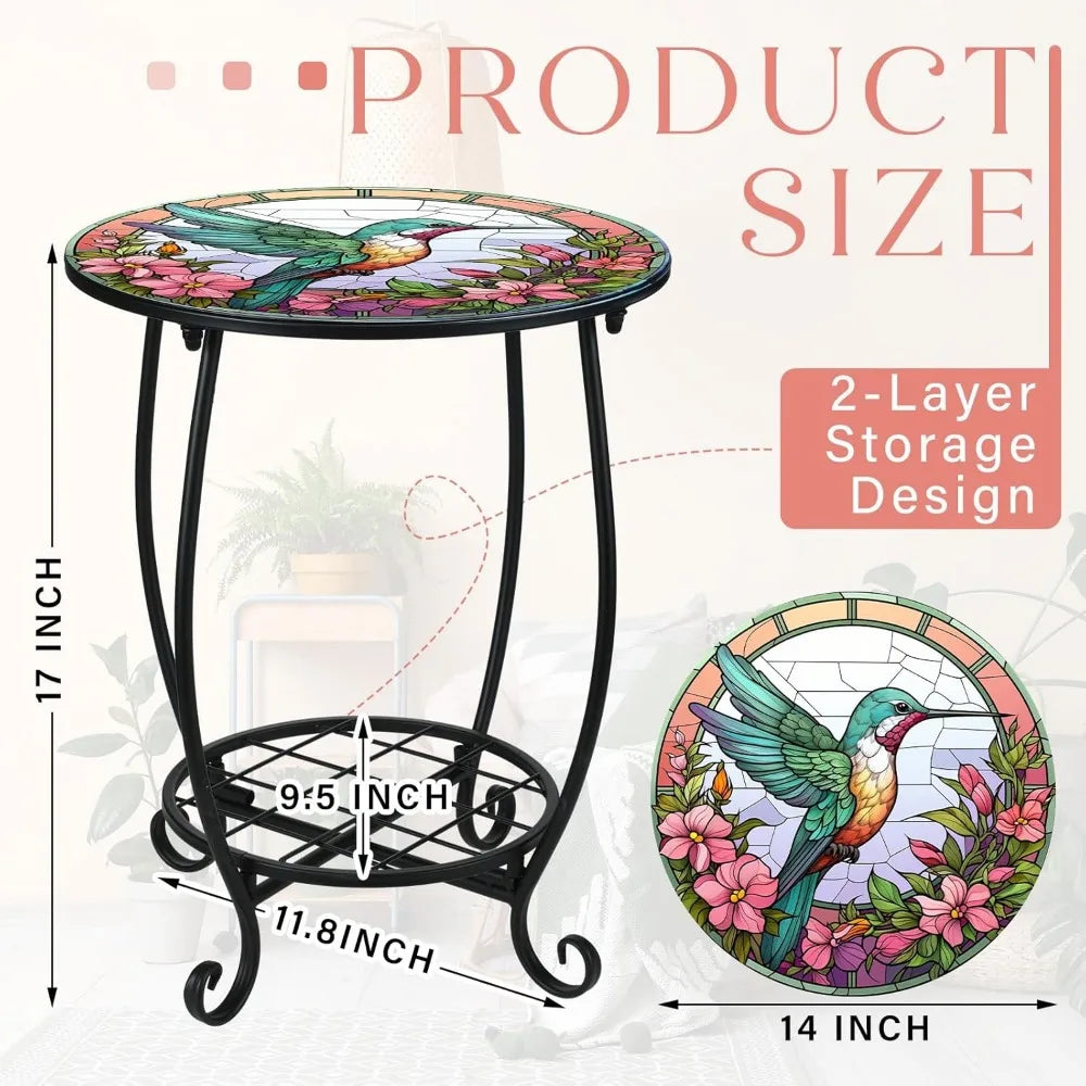 NBVCX Mosaic Round Outdoor Side Table For Patio Garden