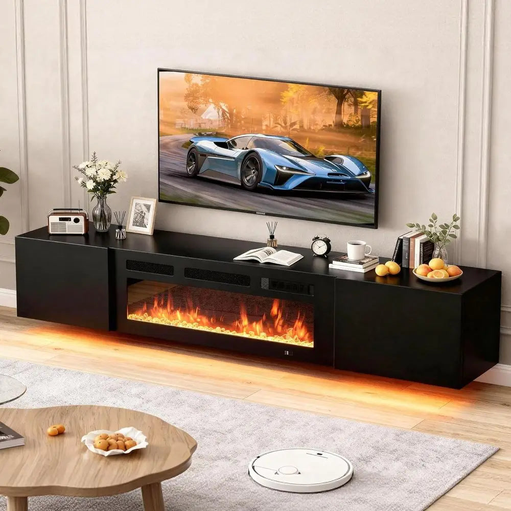 RBXC Floating TV Stand With Electric Fireplace Wall Mounted